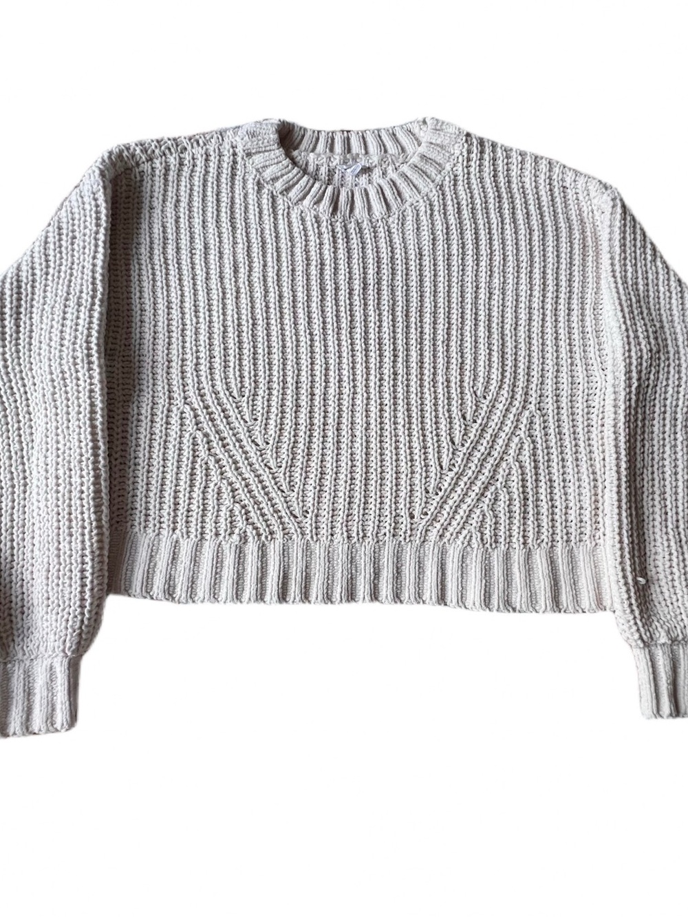 Garage Cream Ribbed Knit Crewneck Sweater